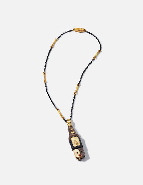 USB Necklace - Gold Bronze, Rubies, Dark Oxidised Silver