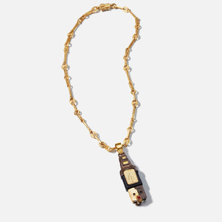 USB Necklace - 22kt yellow gold, rubies, dark oxidised silver pendant