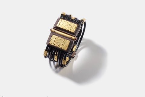 Orbit Bracelet - 18kt gold, oxidised silver and rubies