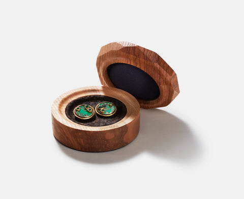 Fossil Earrings - 18kt gold, oxidised silver and emeralds