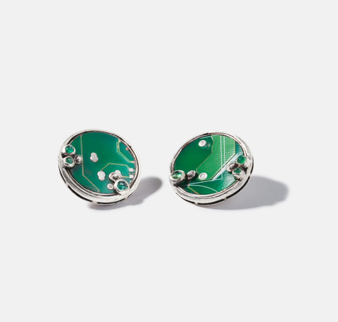 Fossil Earrings - Emeralds and Silver