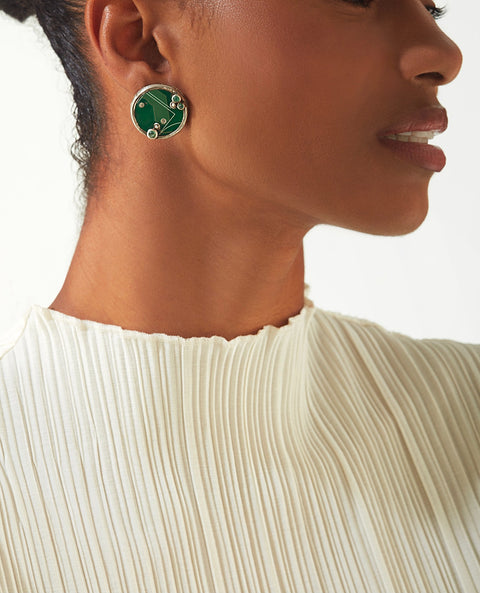 Fossil Earrings - Emeralds and Silver