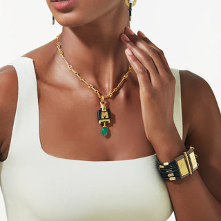 Memento Necklace - 22kt gold and emerald