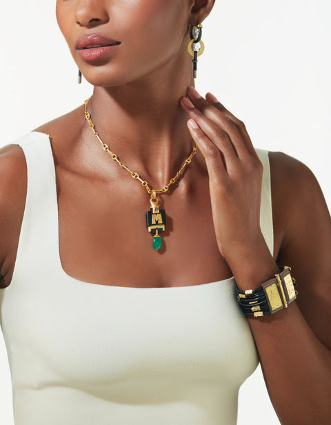 Memento Necklace - 22kt gold and emerald