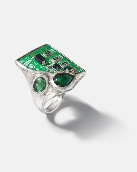 Emerald Circuit Ring - Silver and Emeralds