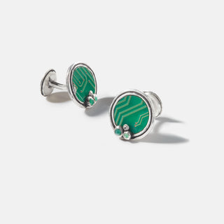 Fossil Cufflinks - Emeralds and Silver