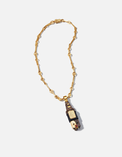 USB Necklace - 22kt yellow gold, rubies, dark oxidised silver pendant