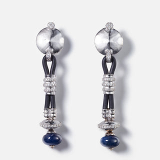 Digital Odyssey Earrings - 18kt white gold, diamonds and sapphires