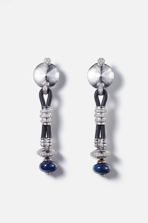 Digital Odyssey Earrings - 18kt white gold, diamonds and sapphires