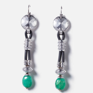 Digital Odyssey Earrings - 18kt white gold and emeralds