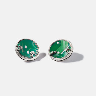 Fossil Earrings - Emeralds and Silver
