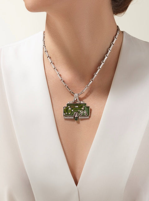 Ascent Necklace - 18kt white gold, emerald and diamonds