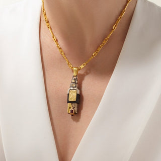 USB Necklace - 22kt gold chain and USB pendant with gold, oxidised silver and rubies