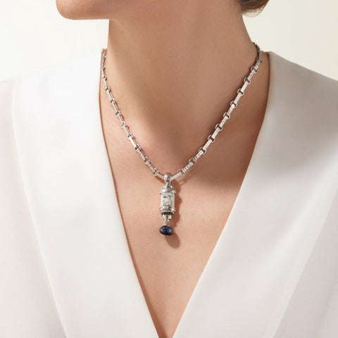 Voyage Necklace - 18kt white gold, diamonds, sapphire