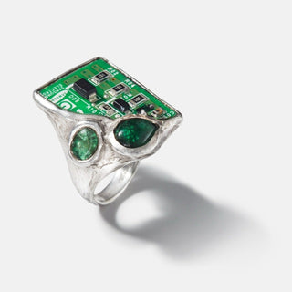 Emerald Circuit Ring - Silver and Emeralds