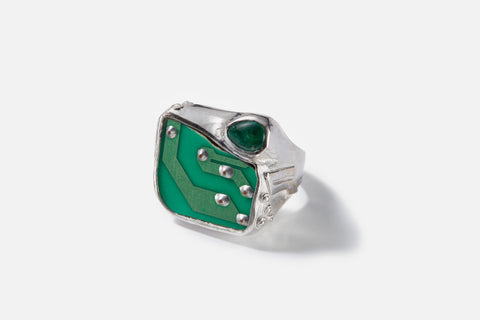 Emerald Circuit Ring - 18kt White Gold and Emerald