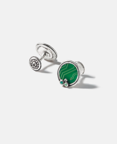 Fossil Cufflinks - Emeralds and Silver